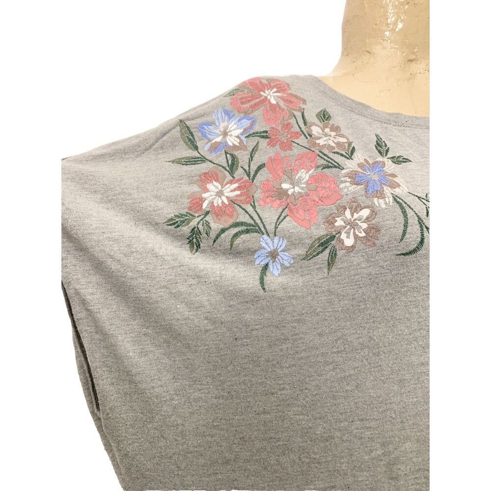 Lane Bryant Shirt Plus Size 22 24 60” Scoop Neck Short Sleeve Gray Floral Rayon - Picture 2 of 5